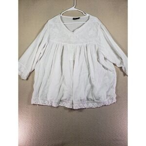 S. R. Fashion Top Womens 2XL White Long Sleeve V-Neck Embroidered Stylish Blouse